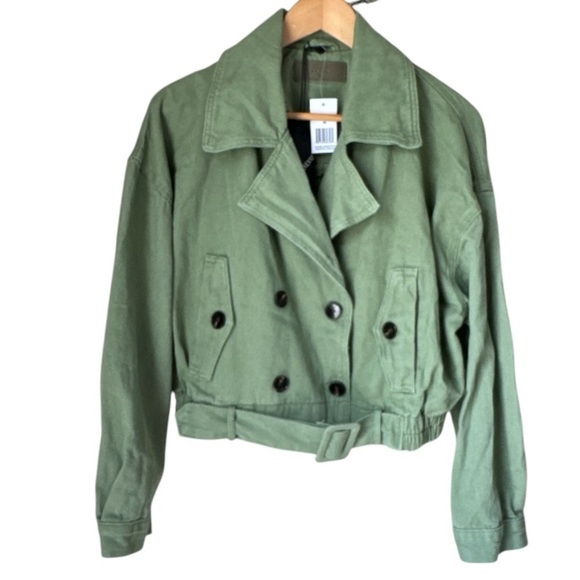 Blank NYC jacket Green Double-Breasted cropped trench medium NEW moto - Picture 1 of 5